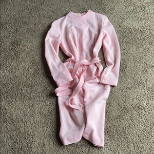 Vintage Pink Mock-neck Long Sleeve Midi Dress